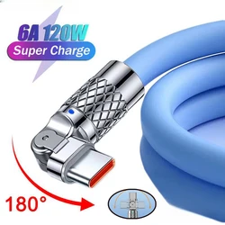 120w Fast Charging 6A 180 Rotating Ultra Fast Charging Line 1m 2m IPhone Android Type C Data Line For Huawei Samsung Silicone