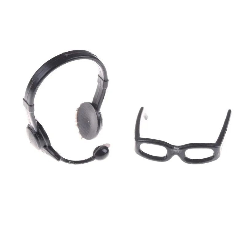 Black Simulation Glasses Earphone Toys For Children Doll Accessories