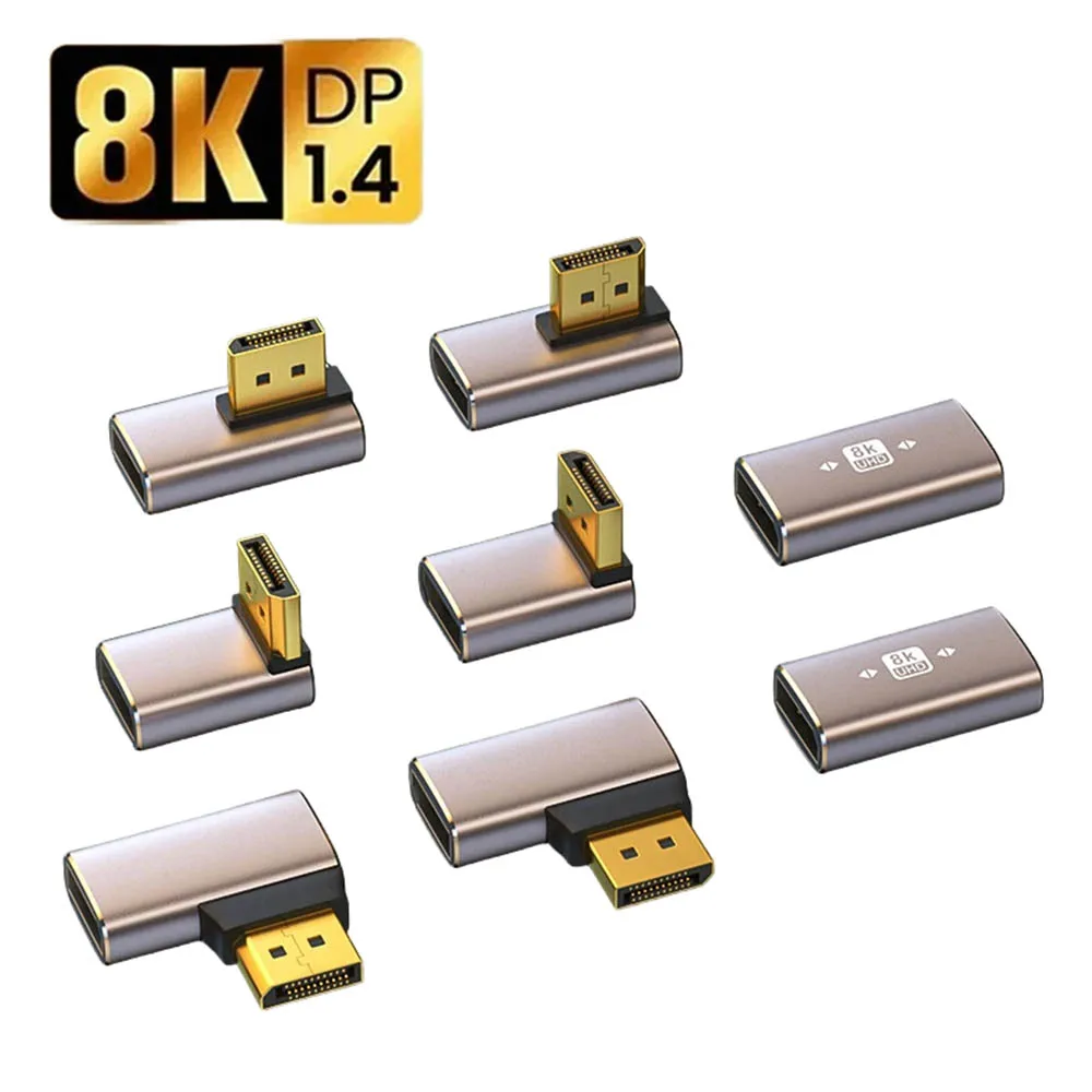 DP1.4 8K60Hz 4K144Hz HDR DisplayPort Adapter 90° Up Down Left Right Angled DP Male to Female Converter for PC Gaming Monitor