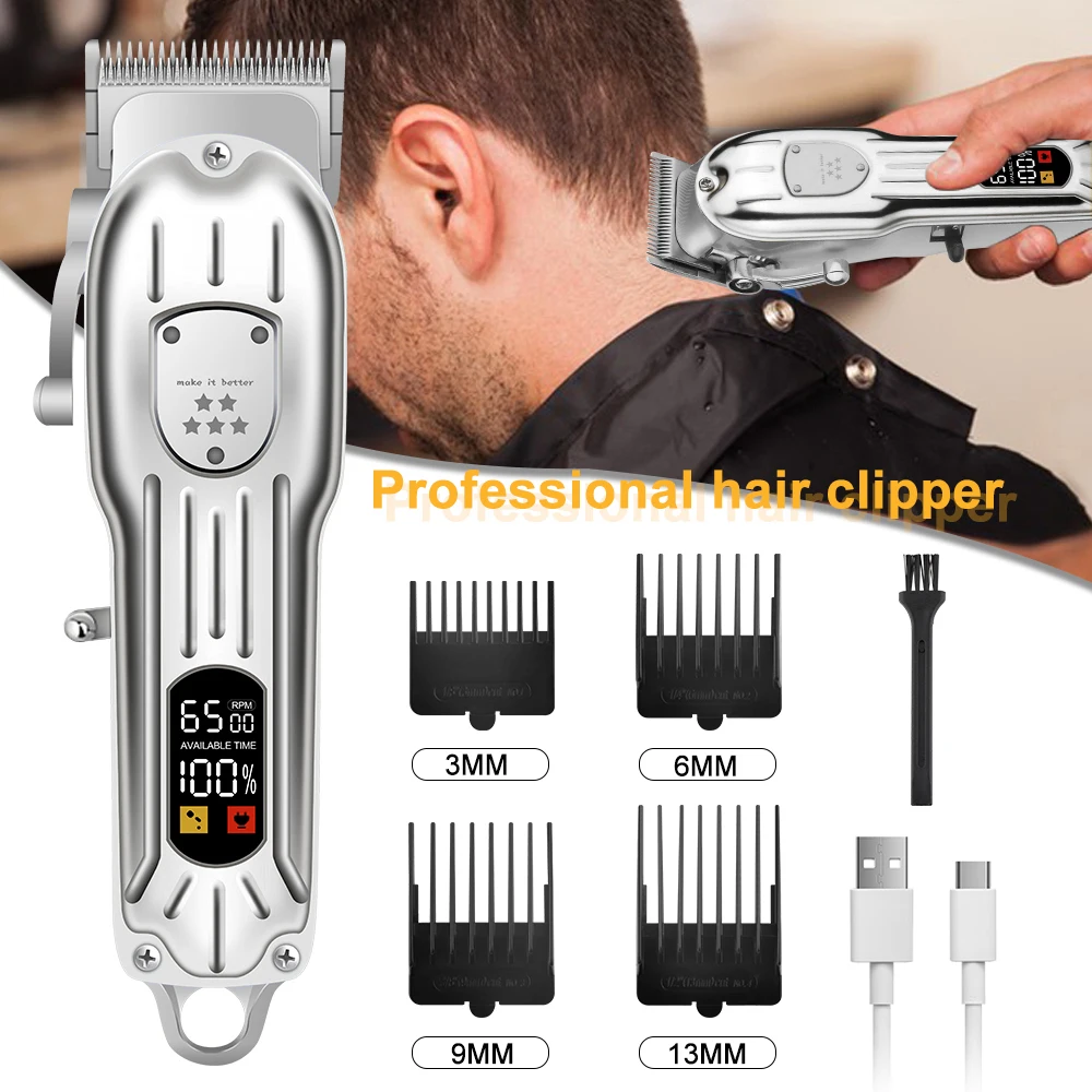 

3000mAh High-capacity Rechargeable Hair Trimmer For Men Professional Barber Electric Hair Clipper Cordless Electric Beard Shaver