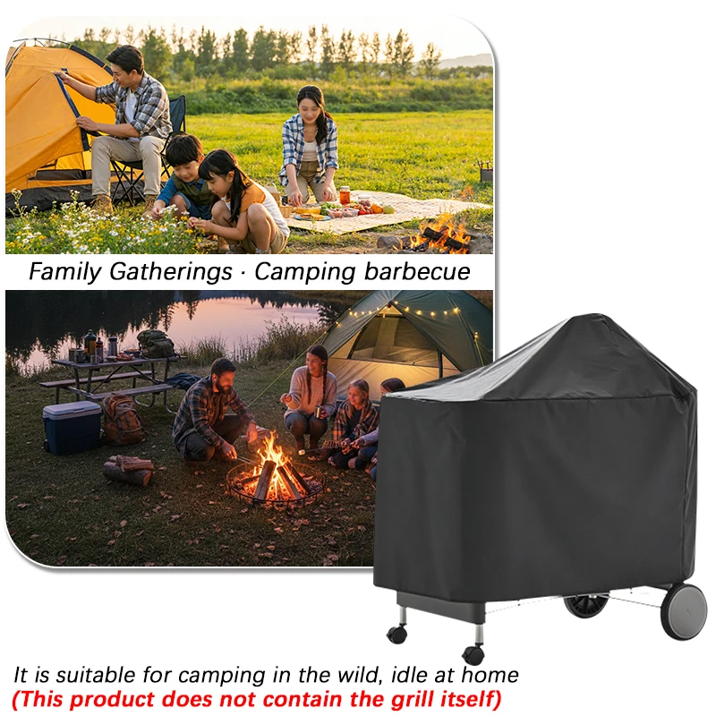 Black 600D Waterproof BBQ Grill Cover for Weber 7152 Deluxe Performer Charcoal Grills UV Fade Resistant Outdoor Oxford Cloth