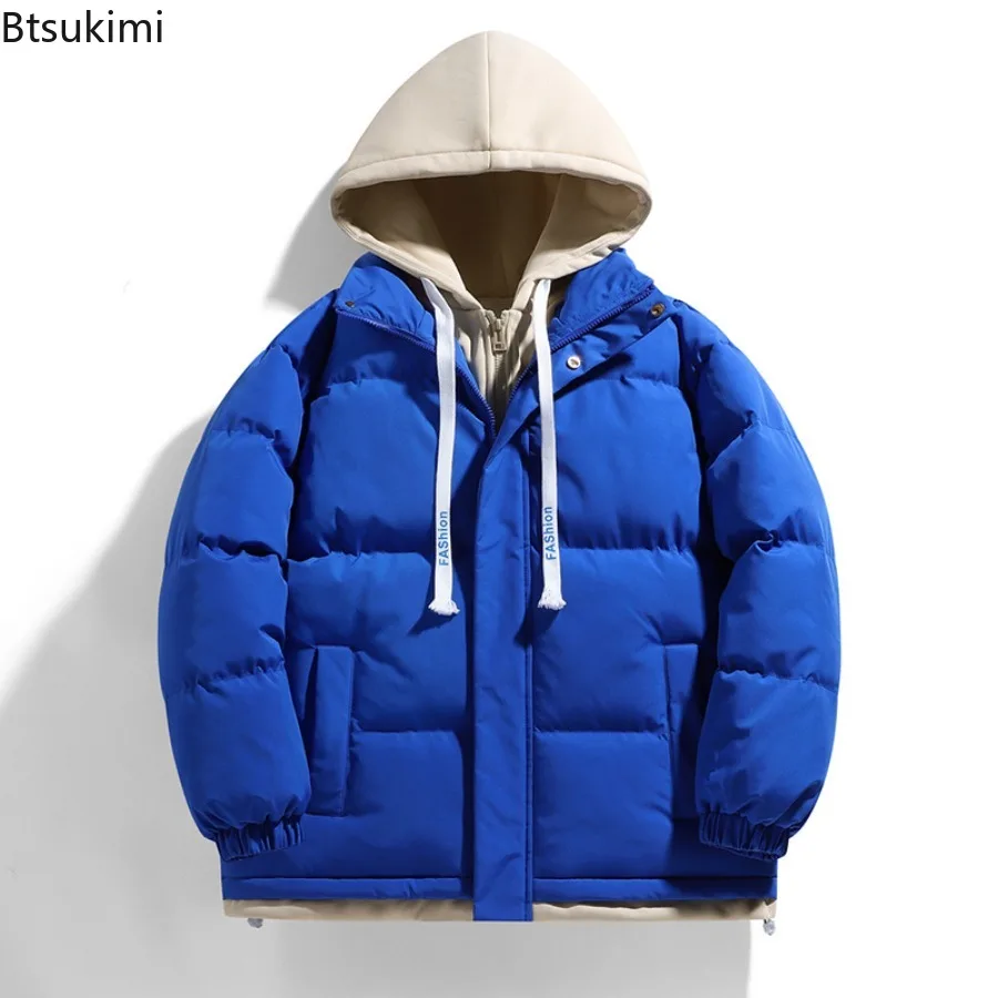 New Men's Hooded Parkas Thickened Warm Casual Coats Winter Jackets Hip Hop Streetwear Male Fake Two Pieces Coldproof Outerwear