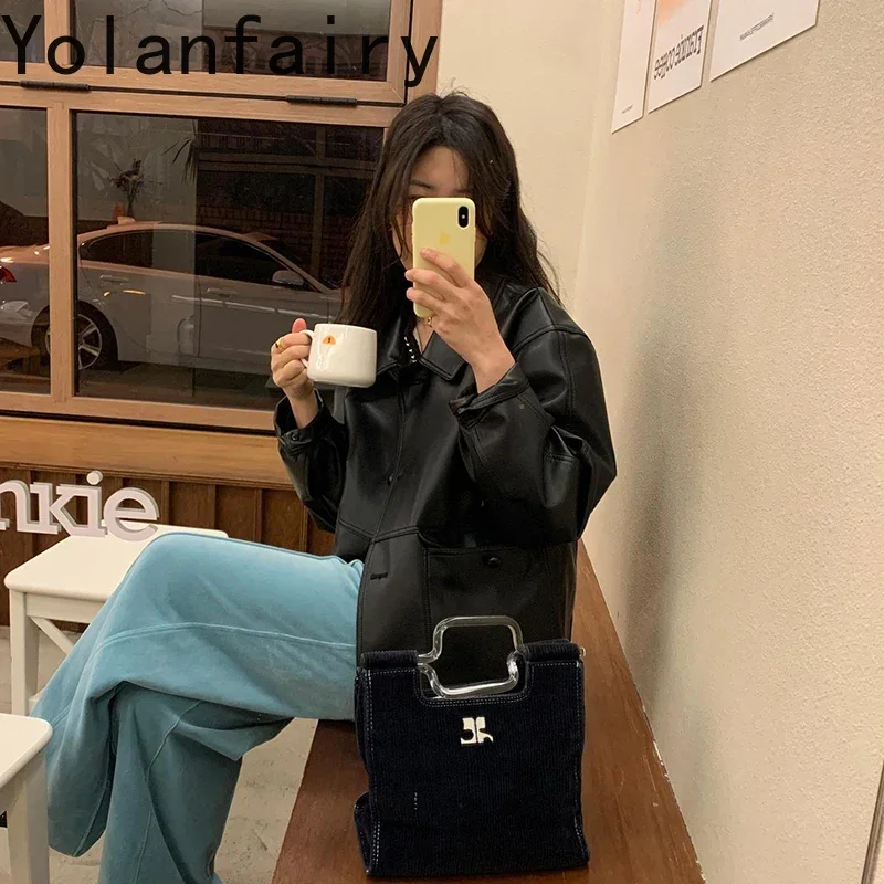 YOLANFAIRY décontracté manteaux en cuir vestes femmes vêtements coréen noir PU veste en cuir hiver femmes manteau en cuir Chaqueta Mujer