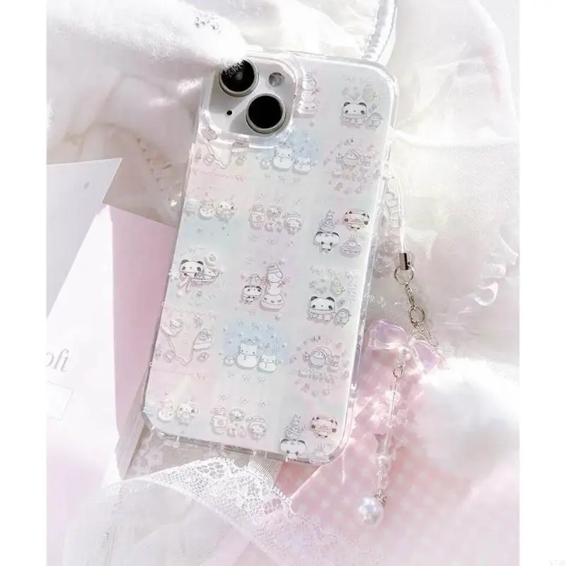 Versatile White Keychain Adorable Snowflake Phone Pendant Multi Functional Beaded Keyring Stylish Ornament