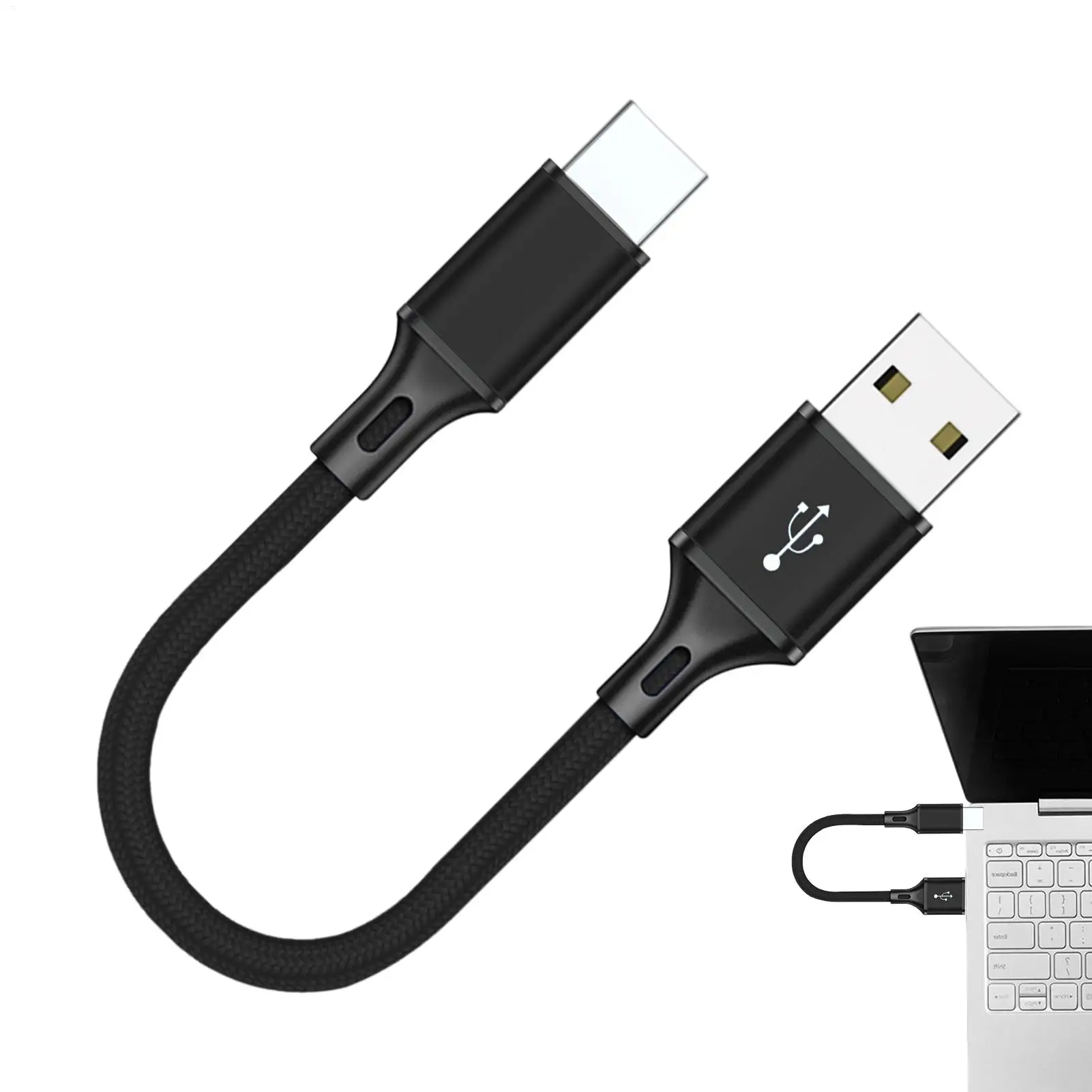 USB C Data Cable 25cm Extra Long USB C Cable Phone Charger Wire Braid Portable Data Transfer Fast Charging Nylon Charger Cord