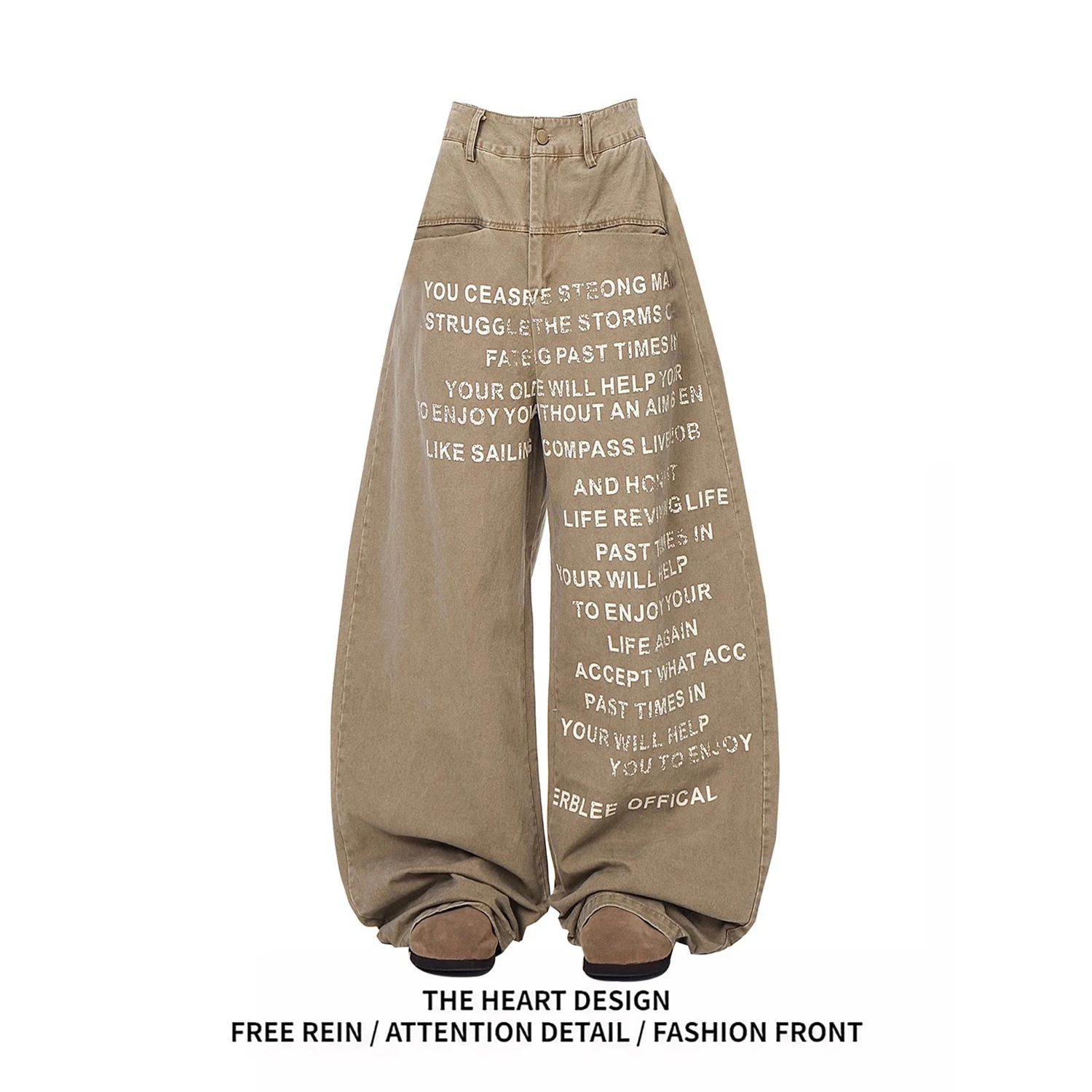 

Y2K Women's Khaki Denim Wide Leg Pants New Fashion Letter Print Oversized Loose High Waist Streetwear Casual Trousers