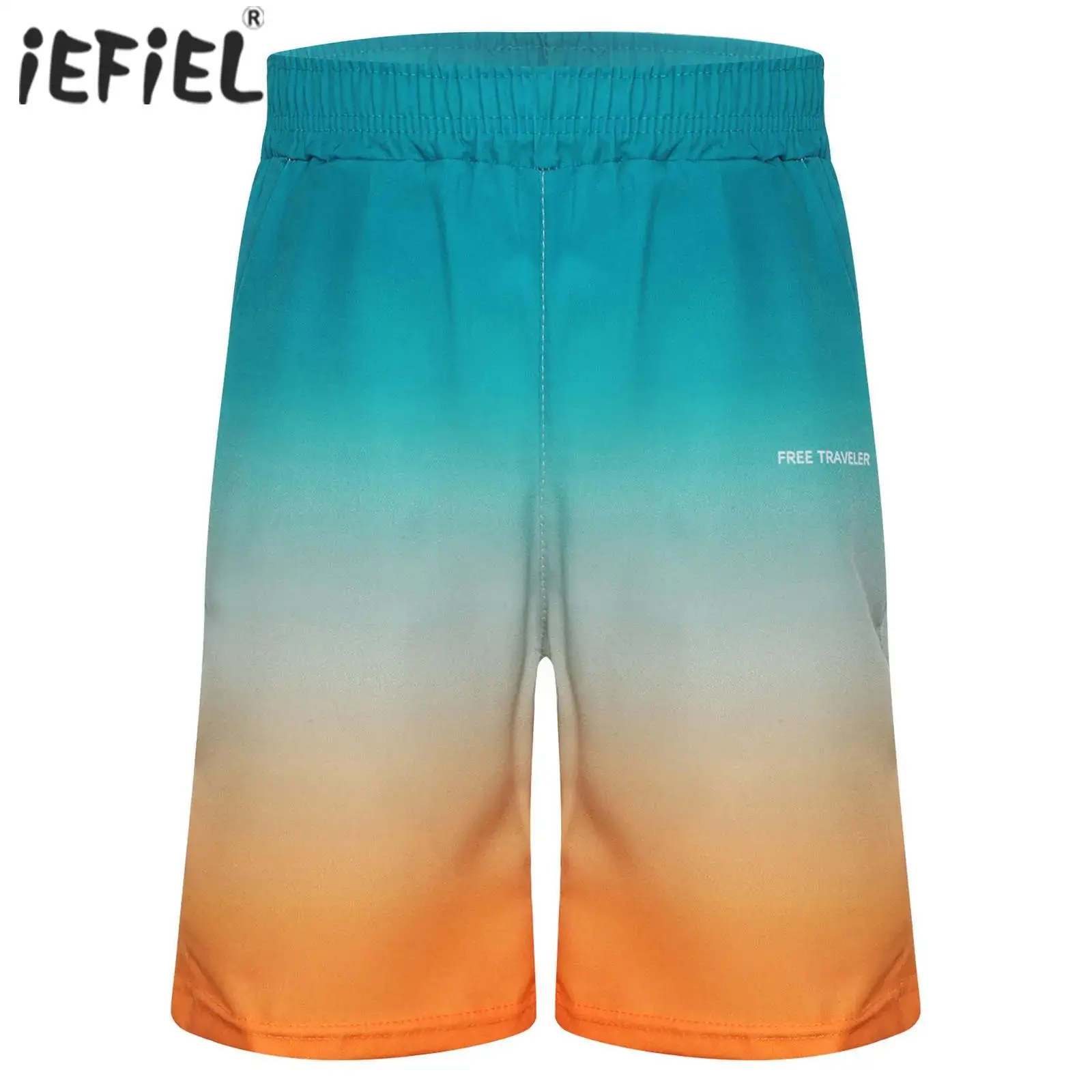 Kids Boys Swim Trunks Swimwear Beachwear Boxer Shorts Gradient Elastic Waistband Knee-Length Shorts for Summer Surfing Swimming