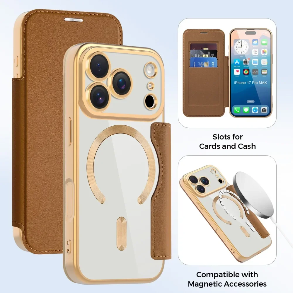 

Fashion Solid Color Leather Flip Phone Cover for iPhone 12 13 14 15 16 Plus 17 Pro Max 17 Air with Protective Case