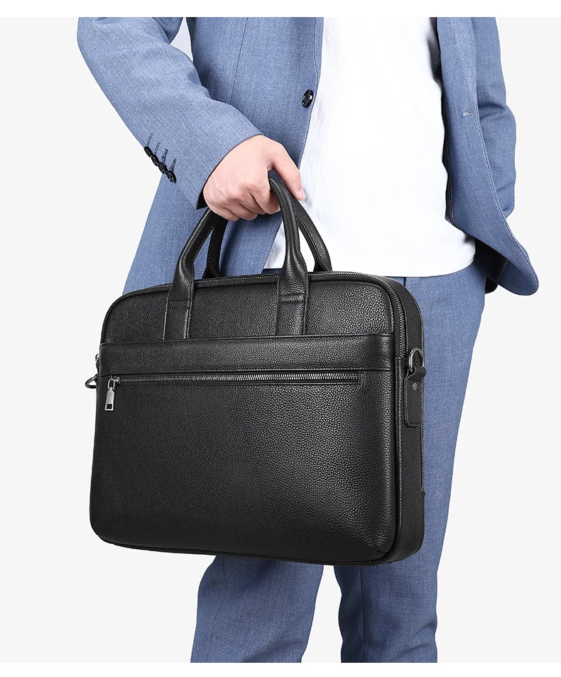 Maletín de cuero genuino para hombre, bolso de hombro, bolso de negocios para ordenador portátil