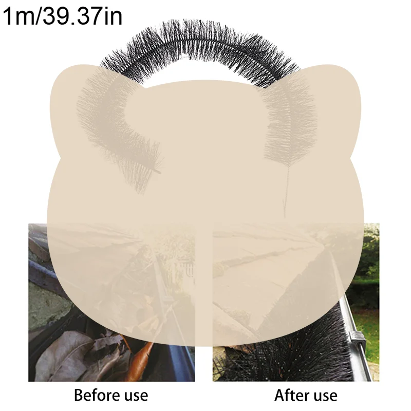 100CMX1M Gutter Brush Roof Leaf Guard Simple Installation Cleaner with Thick Bristle for Outdoor Gutter Use