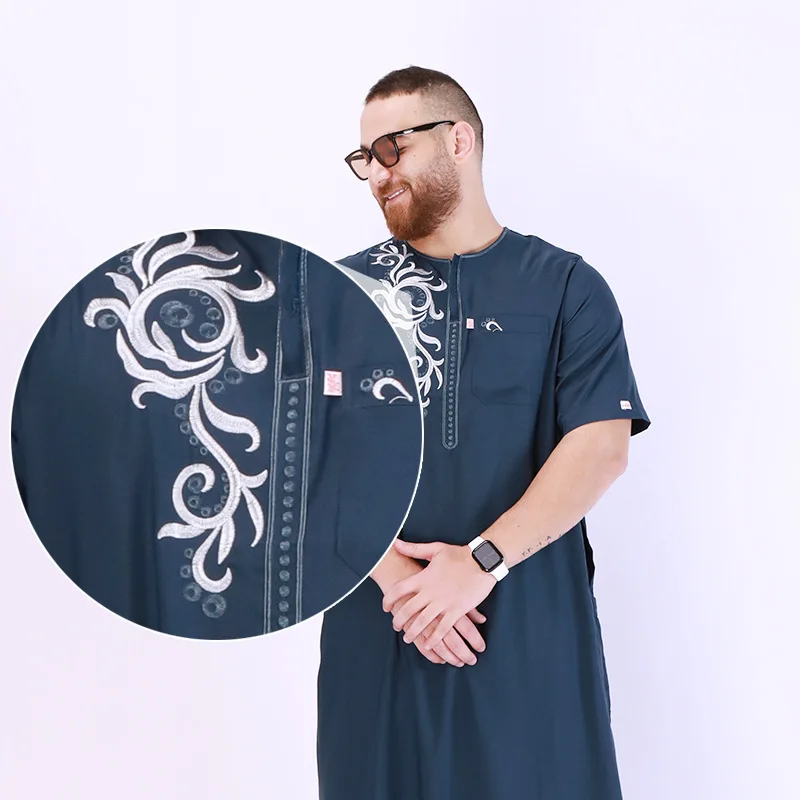 Traditional Islamic Clothing Embroidery Kaftan Pakistan Jubba Thobe Arab Muslim Robes Men Fashion Caftan Ramadan National Dress