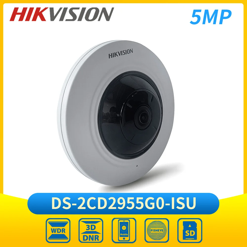 

Hikvision 5MP Fisheye IP Camera DS-2CD2955G0-ISU 180° Fisheye View Built-In Mic SD Card Slot Audio and Alarm Video Surveillance