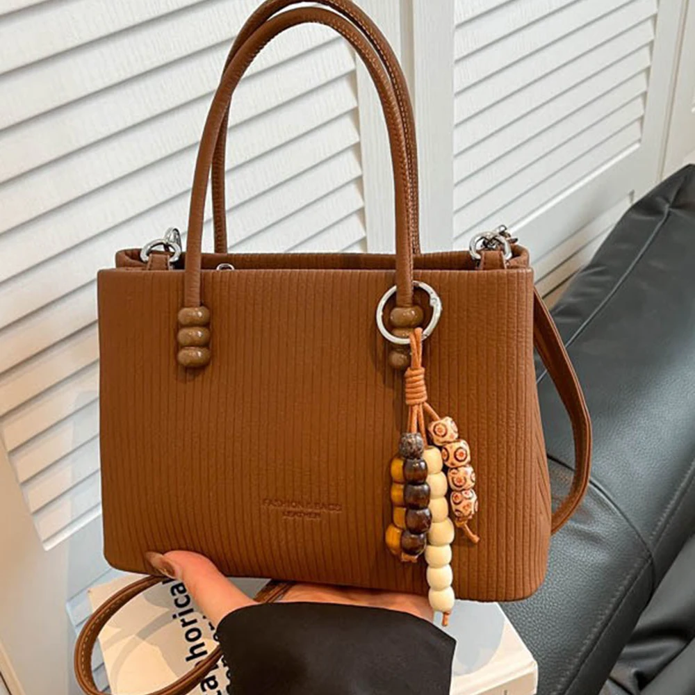 

Thin Stripe Pattern PU Leather Crossbody Bag Casual Style Square Small Bag Simple Design Sling Bags for Women Use Purse