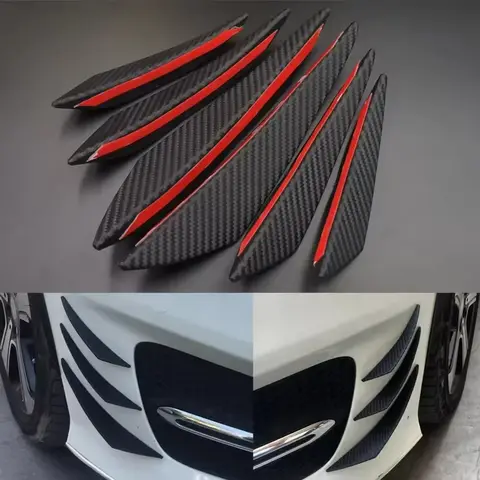 6pcs Car modification spoiler with carbon wire pattern universal crescent shaped spoiler, front bumper, side skirt spoiler parts