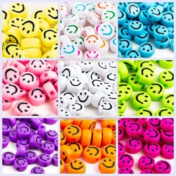 100pcs 7x4mm Colourful Smiling Face Letter Acrylic Loose Spacer Beads for Jewelry Making DIY Bracelet Accessories