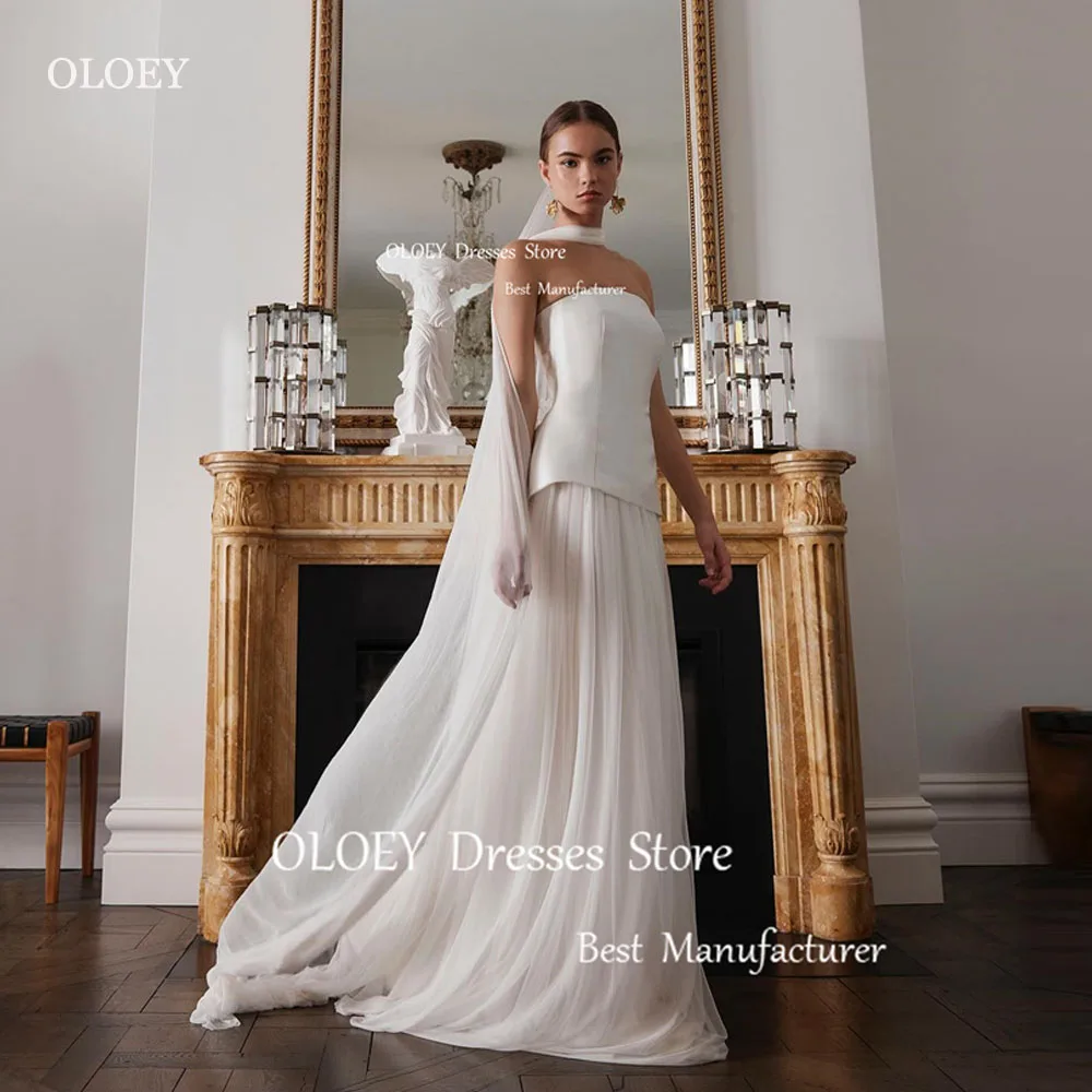 OLOEY-Robe de mariée trapèze en tulle souple, sans bretelles, avec cuir chevelu, deux pièces, pour les patients, quelle que soit la longueur au sol, nouvelle collection 2024