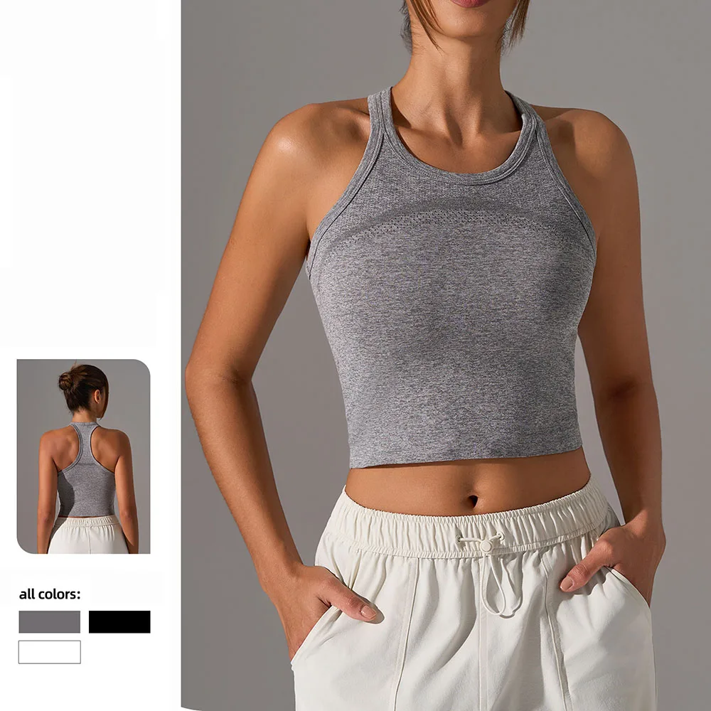 

Бесшовная женская спортивная майка — рубашка для йоги из дышащей сетки, жилет без рукавов для тренировок для спортзала и повседневной одежды