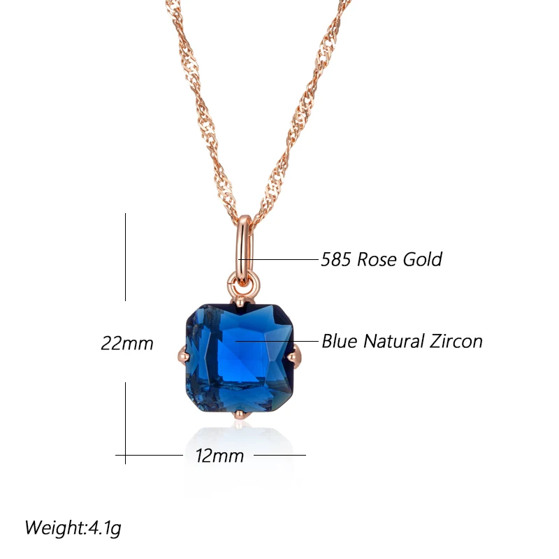 Classic Square Blue Zircon Pendant Necklace for Women 585 Golden Vintage Daily Jewelry Fashion Stone Accessories Gifts