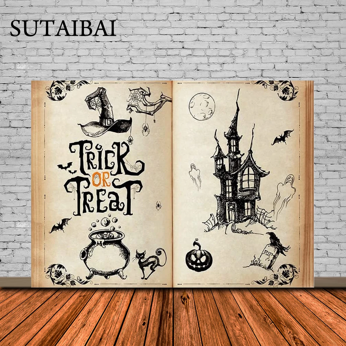 

Vintage Fairy Tale Book Halloween Backdrop Ghost Castle Witch Horror Halloween Tombstone Backdrops Trick or Treat Children Party