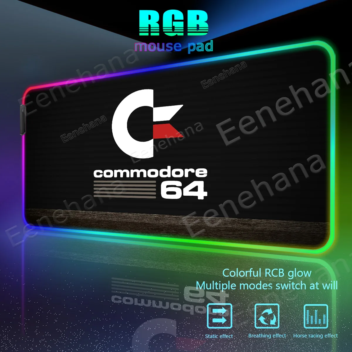 Large RGB Commodore 64 Mouse Pad Backlight PC Gaming Accessories LED Keyboard Computer Mouse Pads Gamer Office Non-slip Desk Mat