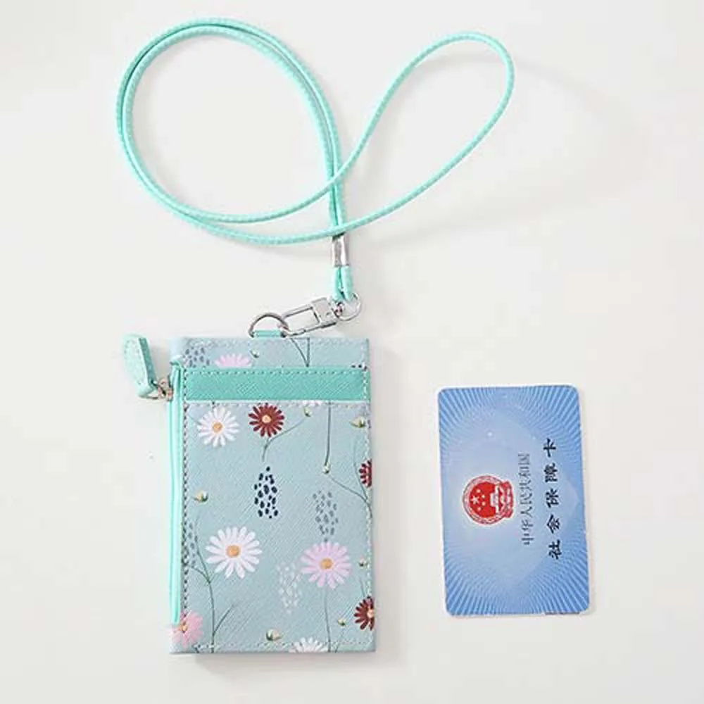 Pu Leather Badge Case Wallet Hang Rope Card Holder Identity Badge Cards Cover Leather Card Holder Cards Cover Bus Card Case