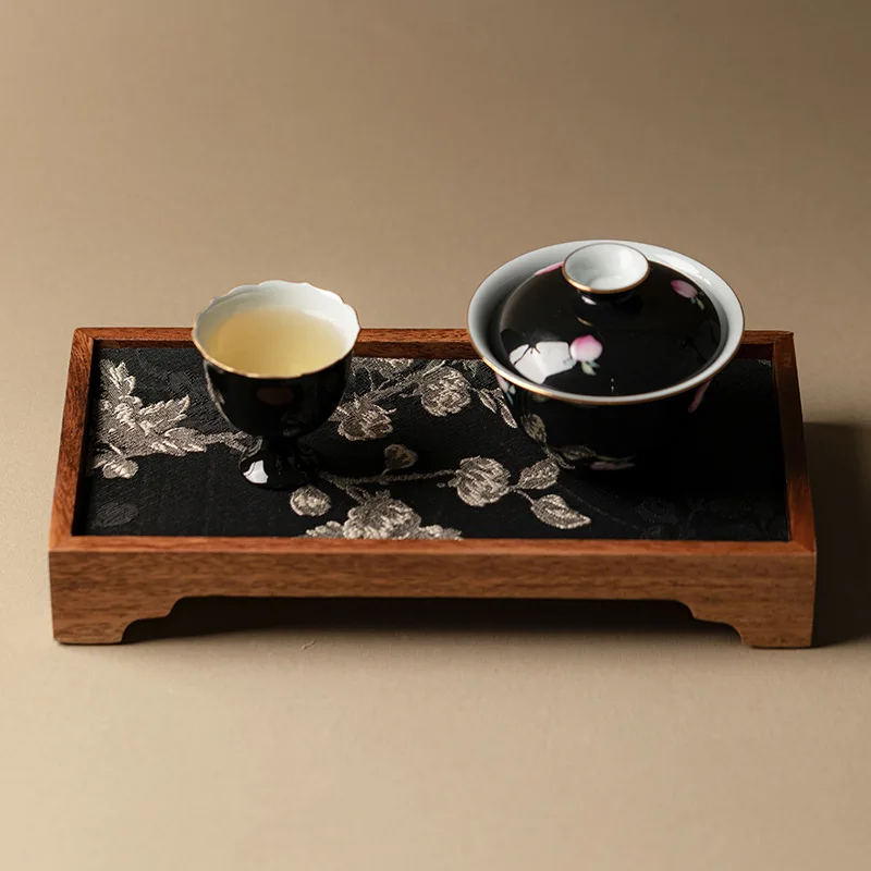 Japanese-style black walnut dried tea tray New Chinese Zen creative tea mat Wooden tray Complete set of small tea table