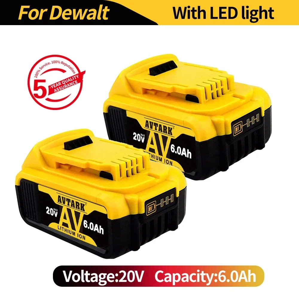 2024 Upgrade 20V 6.0Ah Rechargeable battery for Dewalt Cordles screwdriver drill Screw gun wrench impact batteries DCB200 DCD790