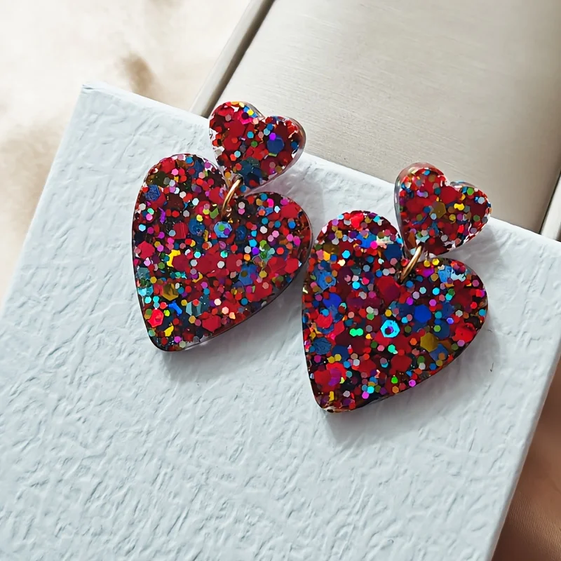 Customized heart-shaped pendant earrings in various colors, handmade women\'s earrings, jewelry, large and long earrings, jewelry