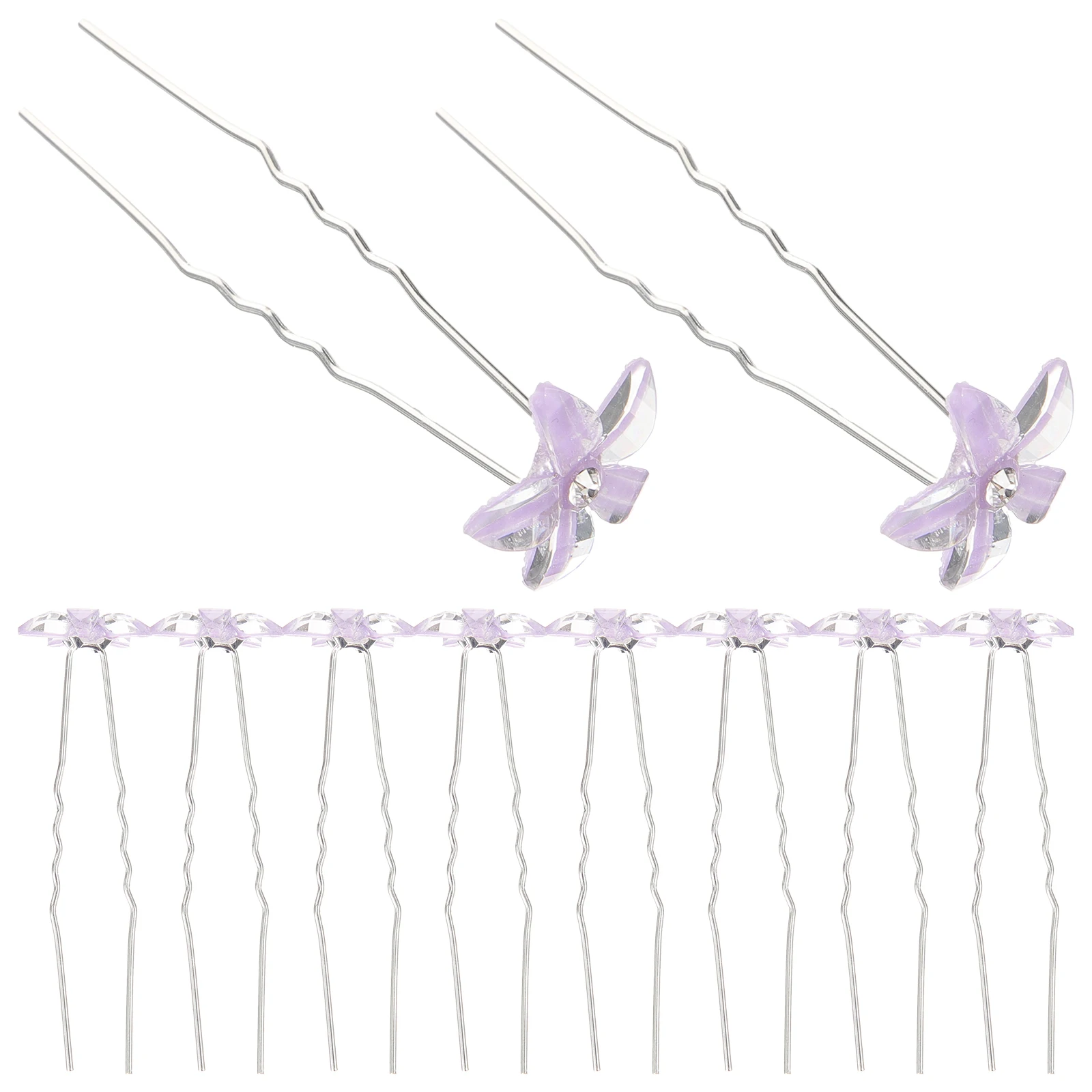 

10 Pcs Crystal Flower Hairpins Elegant Bridal U Shaped Wedding Headpiece Purple Rhinestone Pins for Women Girls Hair Styling