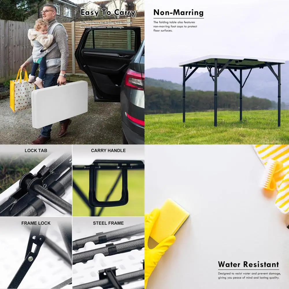

Portable Folding Table - Ideal for Outdoors, Camping, Picnics, and Parties (White, 3ft Square)