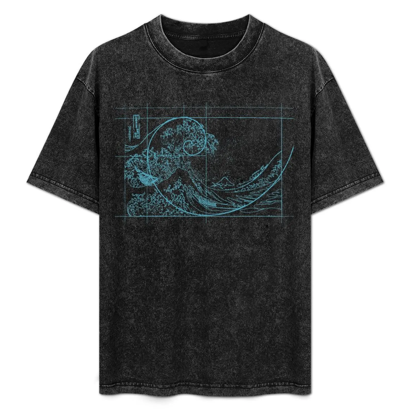 

Hokusai Meets Fibonacci, Linear, Blue T-Shirt cotton man t-shirts anime shirt customs men t shirts