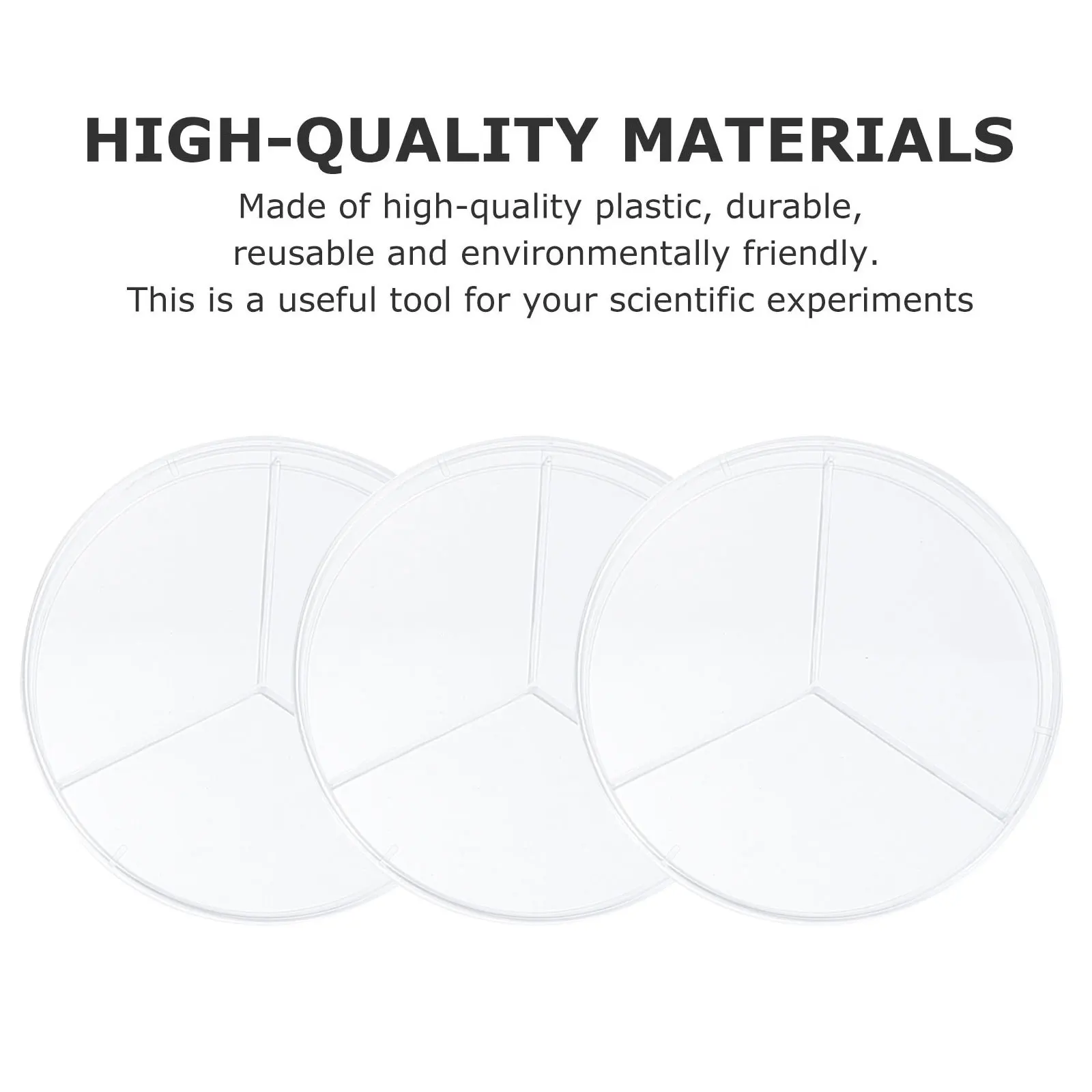 Placa de Petri de cultivo de bacterias, platos de plástico transparentes de tres compartimentos para ciencia de laboratorio, placa de Petri de tres compartimentos, 10 Uds.
