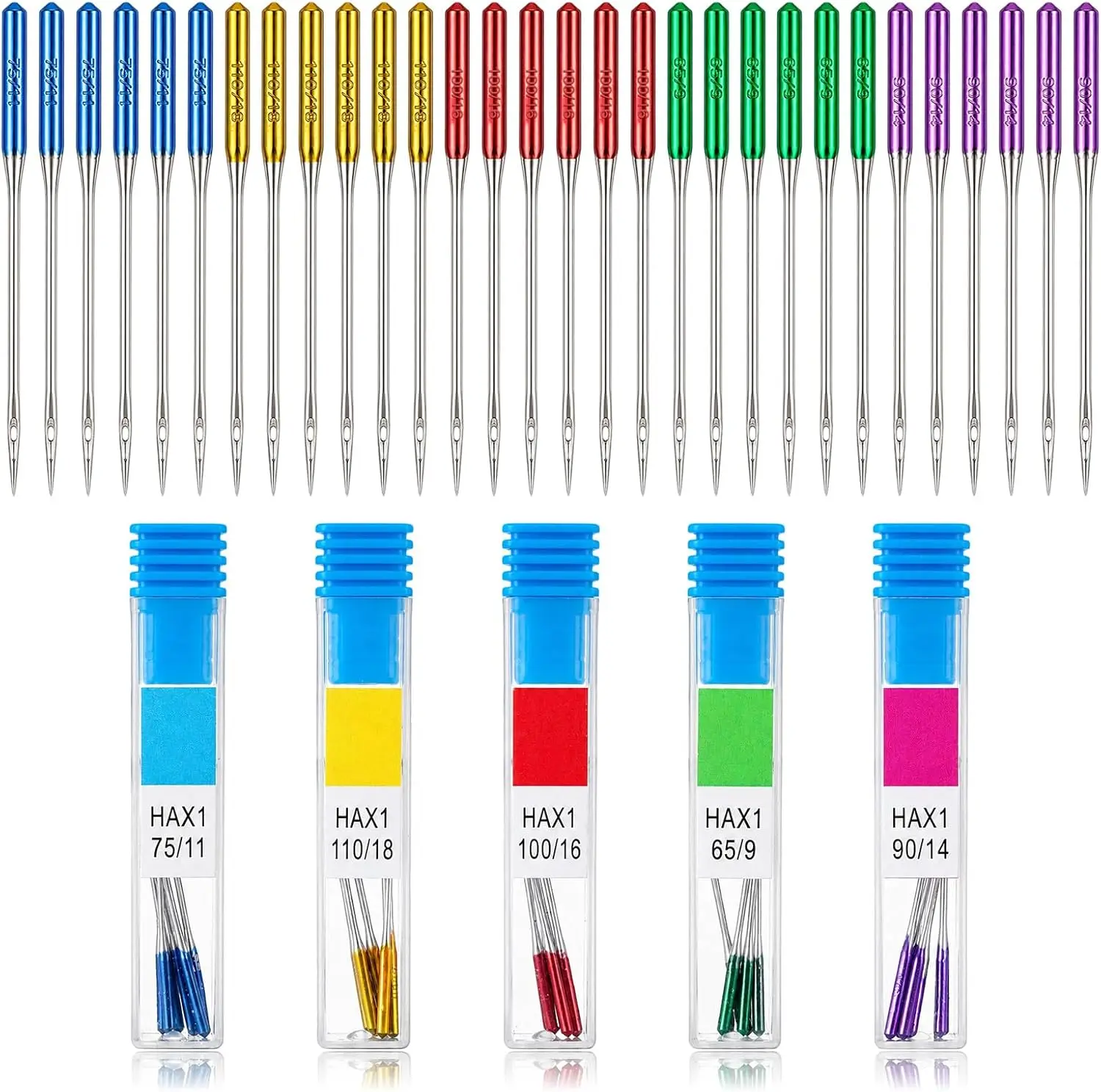 Sewing Machine Needles 30 Pcs Universal Regular Point Sizes 65/9 75/11 90/14 100/16 110/18 Compatible Home Sewing Machines