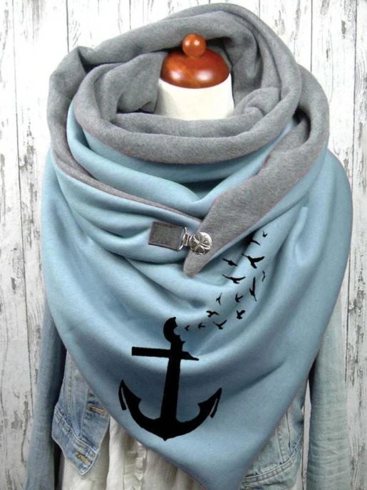 Damen Blue Anker Warm Fleece Casual Scarf And Shawl for Women