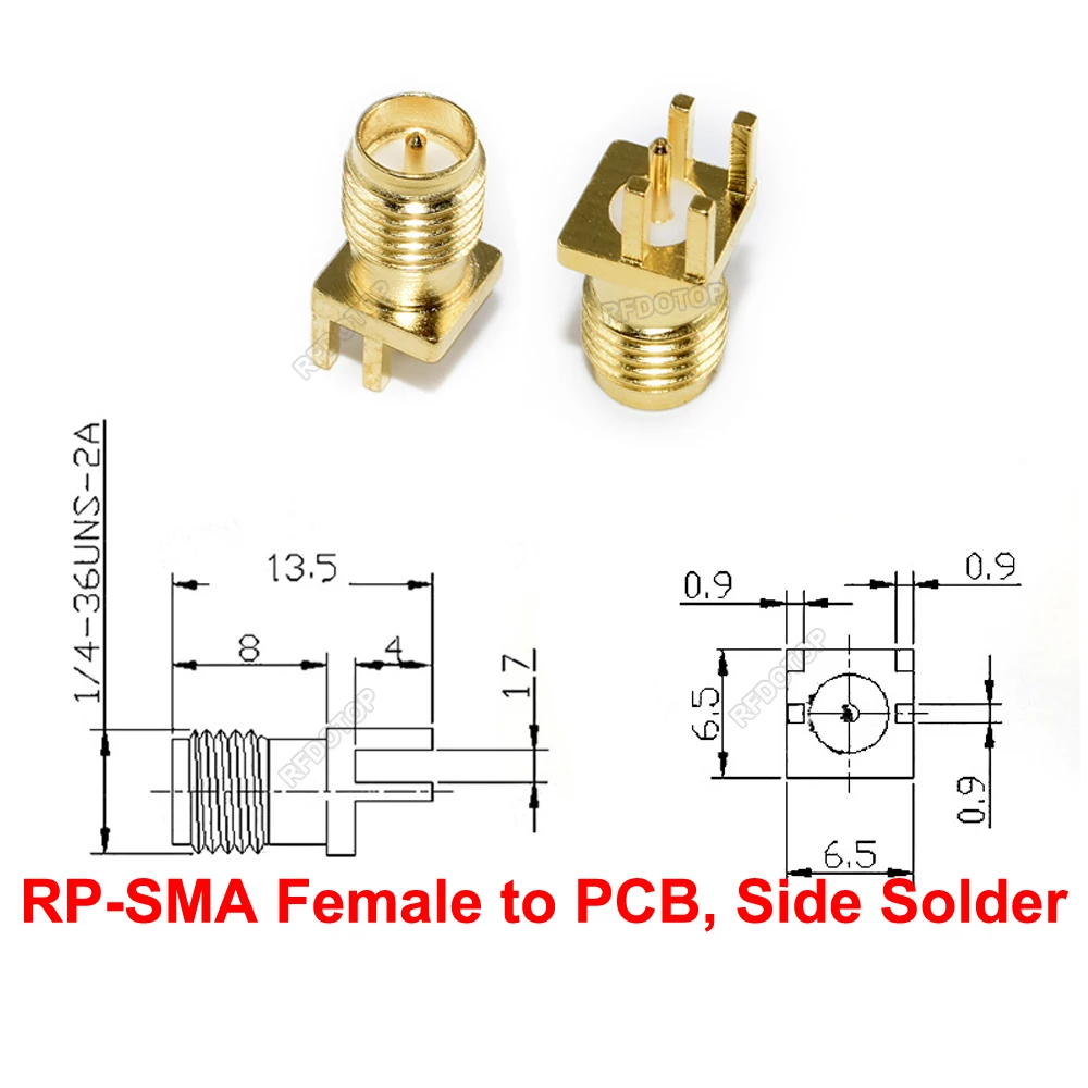 20PCS/lot RPSMA Female Jack Connector PCB Side Solder Edge Socket Mount Gold Plated PCB Mount RP-SMA RF Connector High Quality