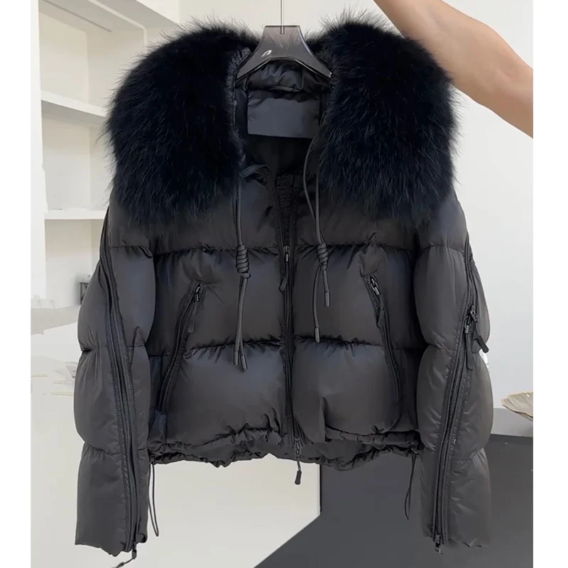 2025 moda inverno feminino ganso para baixo jaqueta natural gola de pele de guaxinim casacos parka puffer jaquetas outwear casacos