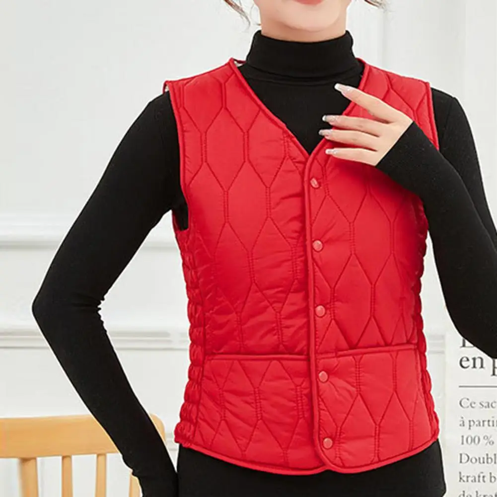 Women Down Vest Coat Thick Cotton Padded Autumn Waistcoat V Neck Cardigan Sleeveless Jacket Winter Keep Warm Lady Waistcoat