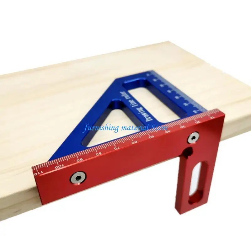 

Y5GD Aluminum Alloy Woodworking Ruler Square Layout Miter Triangular Ruler 45/90 Degree Metric Gauge Measure Tool Red/Blue