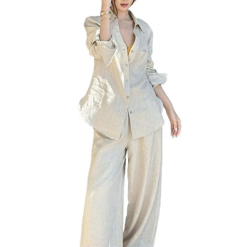 New Spring and Summer Fashion Versatile Set with Stylish Old Money Style Featuring  Laid-back Long-sleeved Shirt Loose Trousers