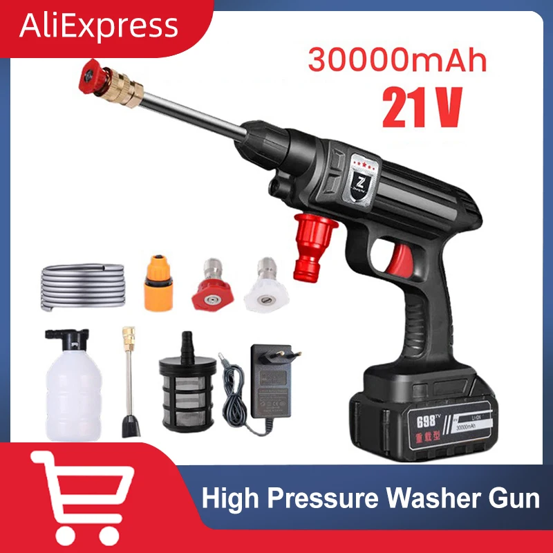 1500W Cordless High Pressure Car Wash Washer Gun Foam Generator Spray Water Gun 30000mAh Rechargeable Car Cleaning Machine