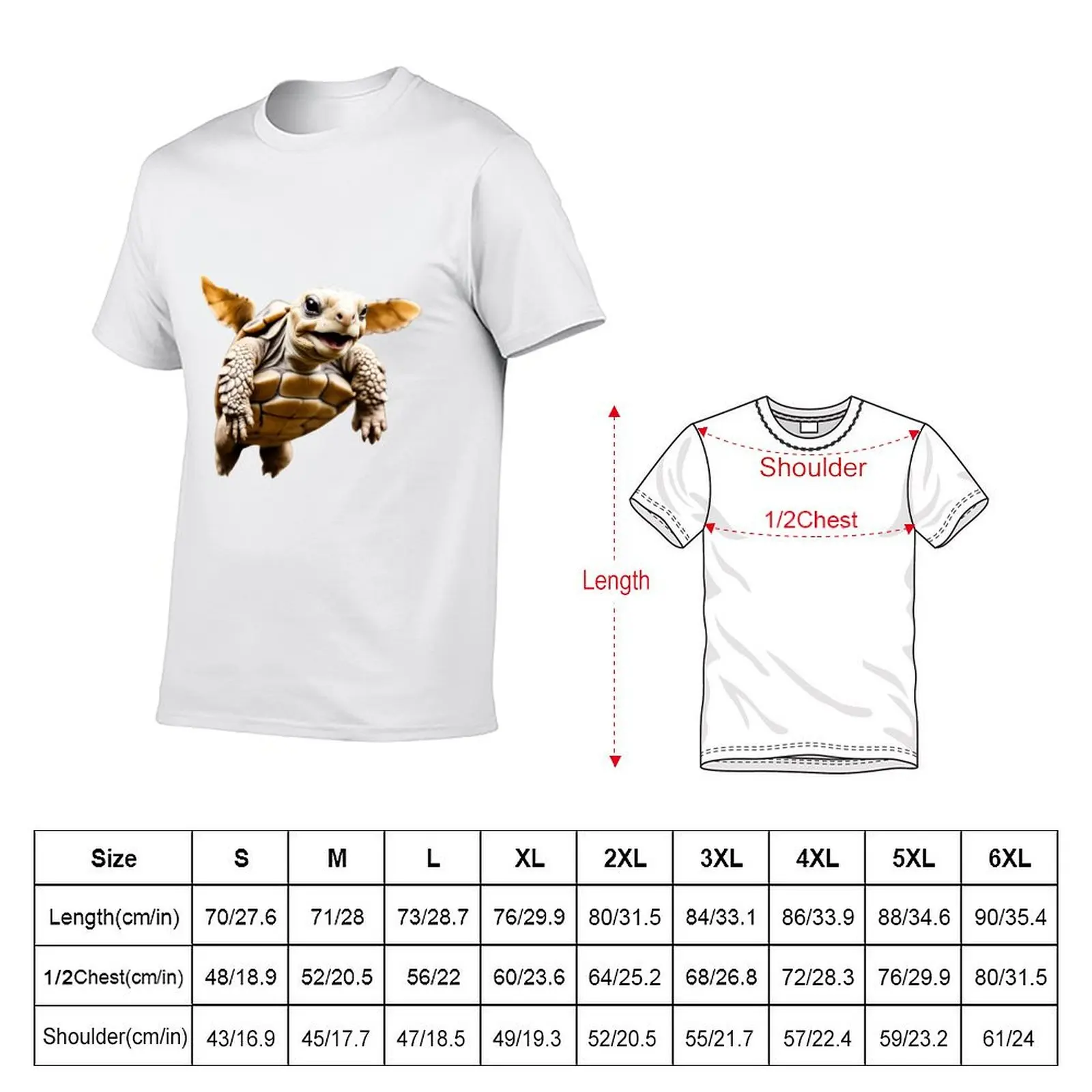 A Sulcata tortoise flies with a smiling face T-Shirt Basic Breathable Solid Color T-Shirt