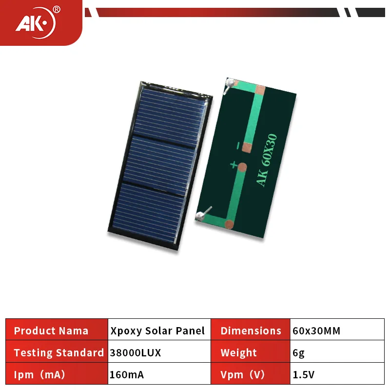 AK MIniSolar Panel 60x30mm 1V 2V 3V 4V 5V Micro solar panel Portable Fast charger Polycrystalline silicon DIY solar cell system