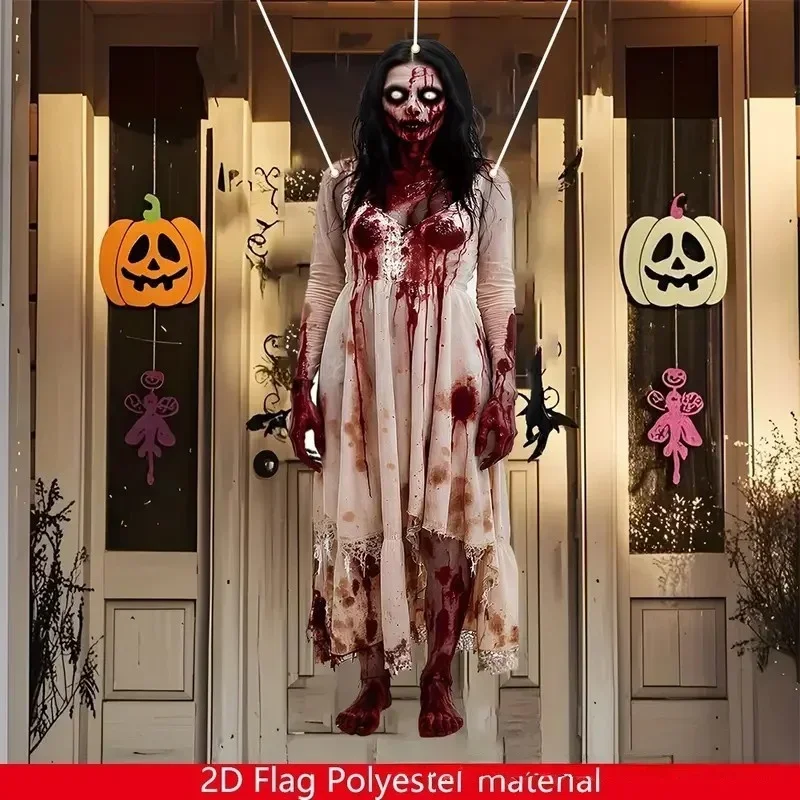 2D Halloween-Horror-Totenkopf-Braut-Hintergrundtuch Halloween-Horror-Atmosphäre Geisterhaus Innen- und Außendekoration Zubehör – Detail 4