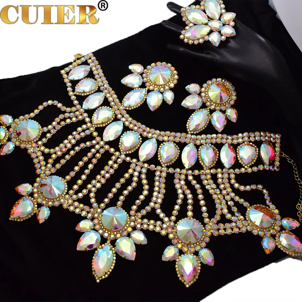 CUIER SS28 5mm Rhinestone Earring Ring Necklace Jewelry Set for Women Big Size Bridal Crystal AB Champagne Huge Men's Special