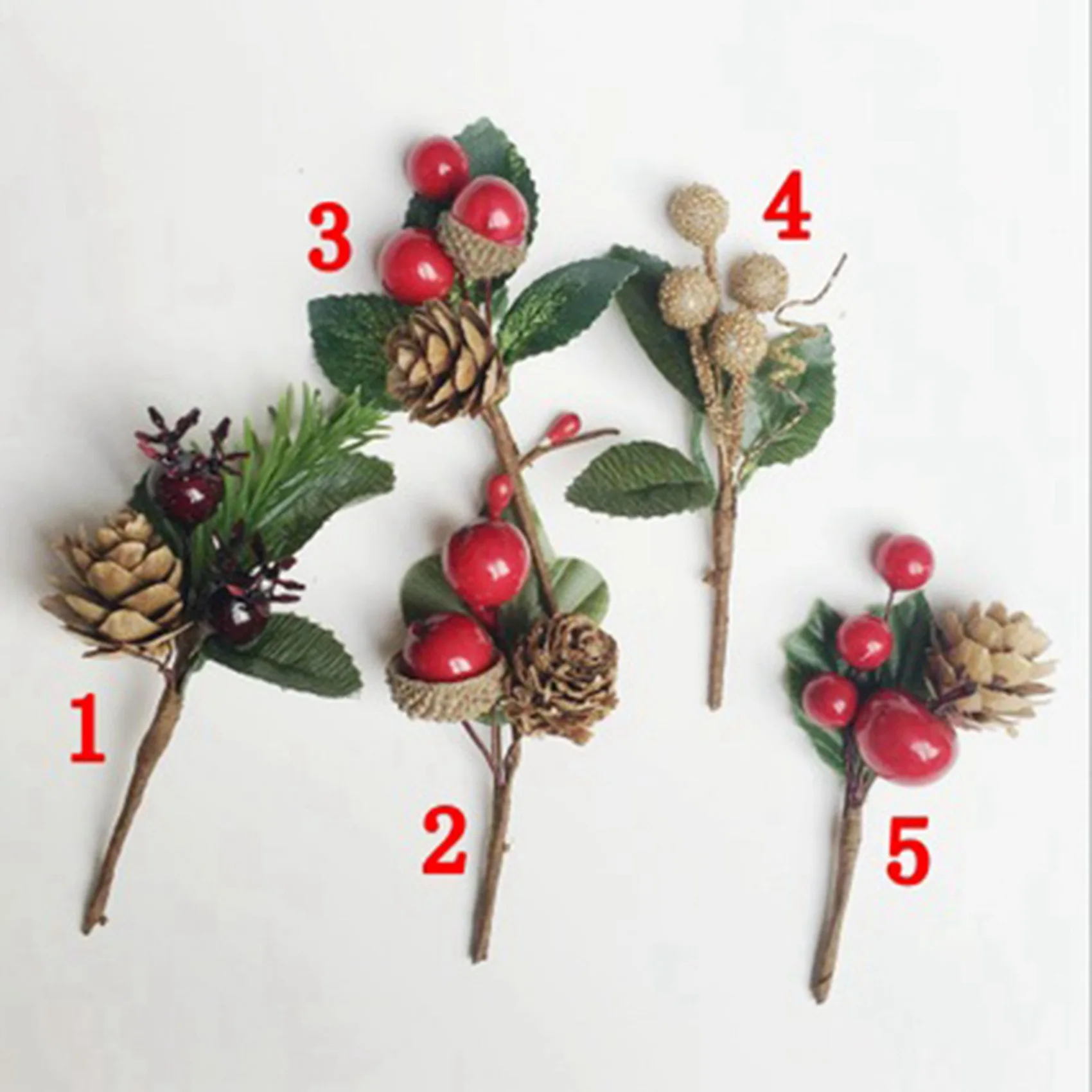 75Pcs Red Christmas Berry and Pine Cone Picks with Holly Branches for Holiday Floral Decor Flower Crafts