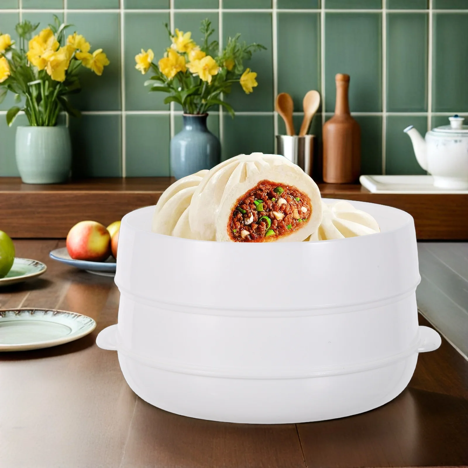 

2Pcs Microwave Oven Steamer Multi-Level Tray Efficient Heating Even Cooking Space Saving Stain Resistant Versatile Usage Kitchen