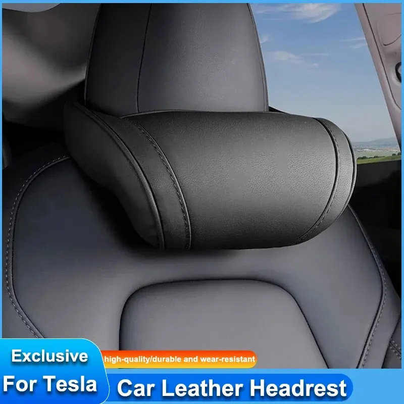 Leather Car Seat Headrest Memory Foam Comfort Neck Pillow For Tesla Model 3 Y S X Cybertruck Juguete Coil Highland Auto Interior
