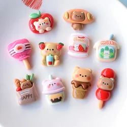 Kawaii Boba Bear Slime Charms Flatback Cute Resin Korea DIY Kit For Fluffy Crunchy Cloud Clear Slime Phone Case Accessories 10pc