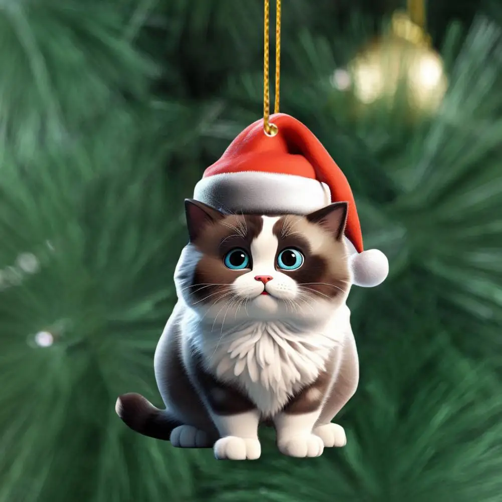Liontin Kucing Natal Topi Santa Akrilik Dekorasi Gantung Kucing Kartun Gantungan Kunci Liontin Kucing Hadiah Dekorasi Pohon Natal이