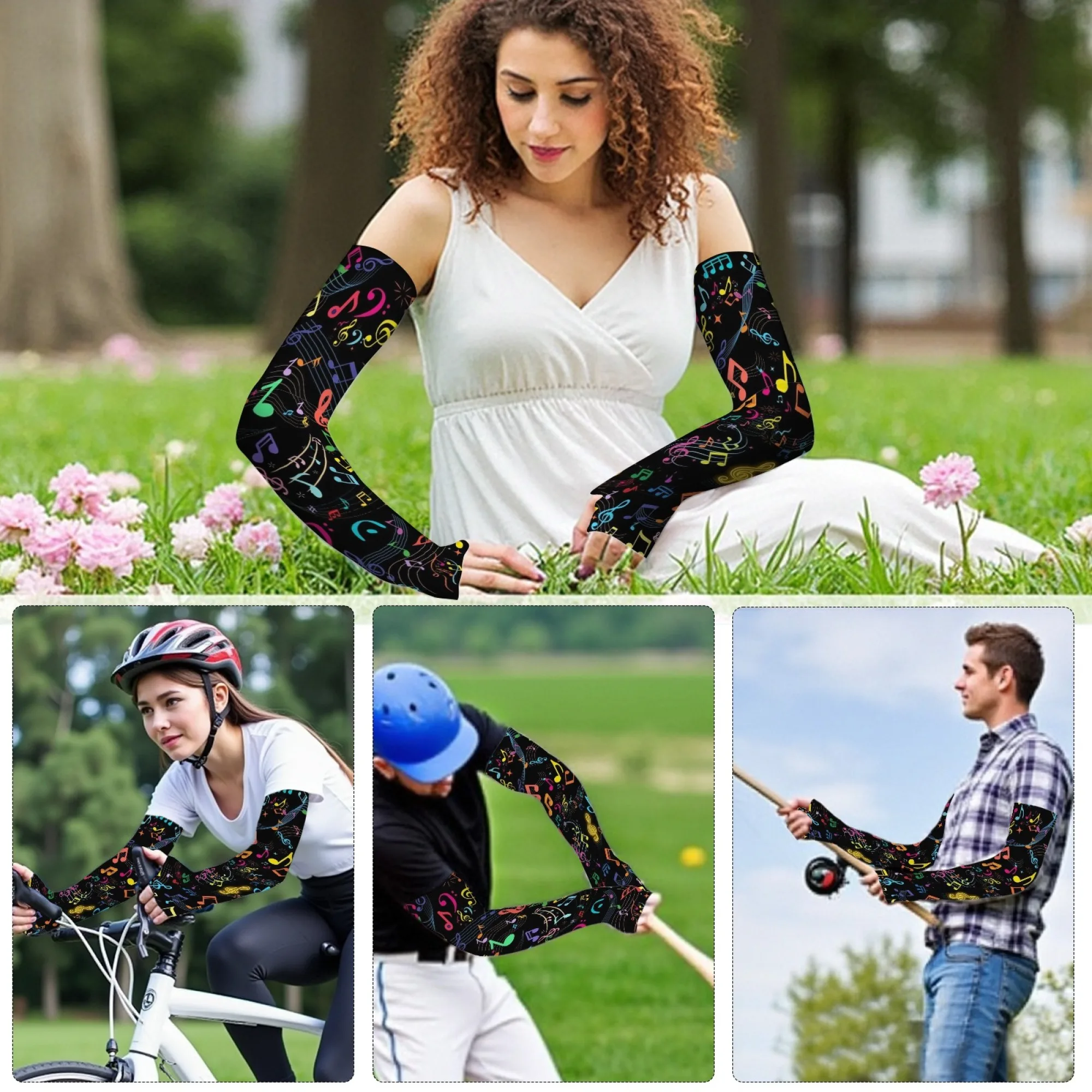 Musical Symbols Novelty Fun Sleeves Unisex Sports Outdoor Fashion Protective Sleeves Suitable for Gardening Golf Cycling Fishing